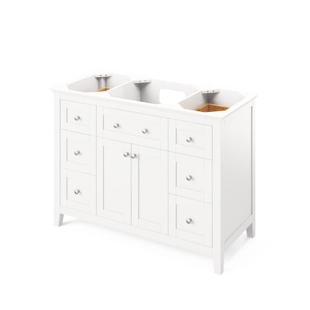 Jeffrey Alexander 48" White Chatham Vanity, Calacatta Vienna Quartz Vanity Top, undermount rectangle bowl VKITCHA48WHCQR